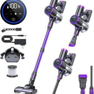 Cordless Vacuum Cleaner, Stick Vacuum with LED Display, 2 Modes 6 in 1 Lightweight Rechargeable Cordless Stick Vacuum