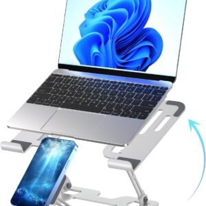 Ergonomic 2-in-1 Laptop Phone Stand for Desk, Adjustable Riser, Sturdy and Portable, Fits All Laptops and Phone (White)