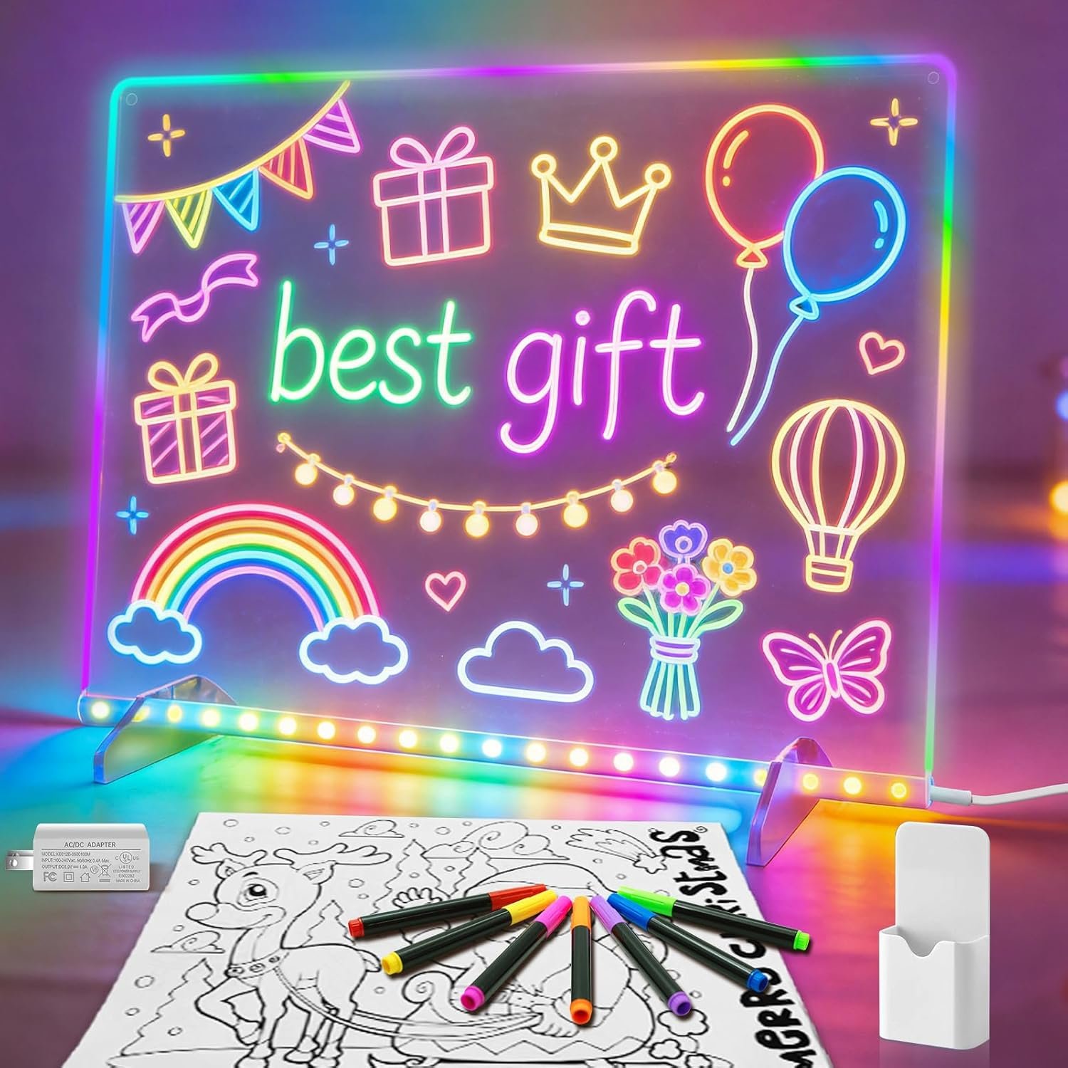 Led Note Board with Colors,16''Drawing Tablet,6 Modes & 8 Colors Light Up Drawing Board,Kids Toy with 13 Light Effects