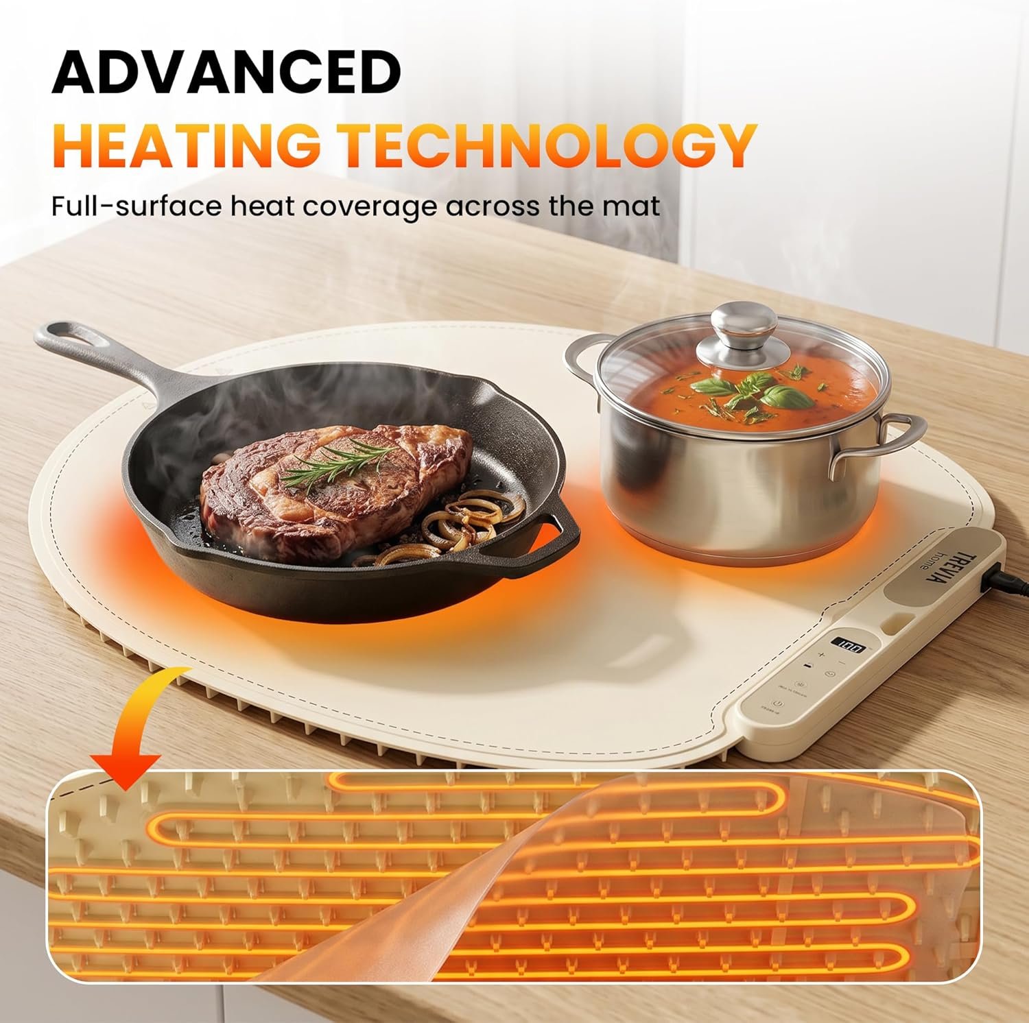 Food Warming Mat - 28” Foldable Round Silicone Warming Mat for Food - Image 5