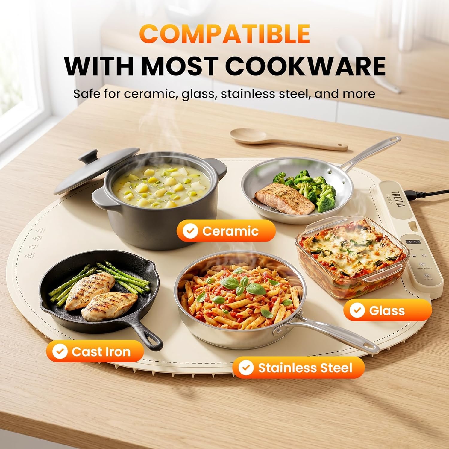 Food Warming Mat - 28” Foldable Round Silicone Warming Mat for Food - Image 2