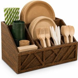 Wooden Utensil Holder 6 Compartments